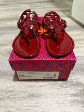 Tory Burch Red Patent Logo Thong Sandals